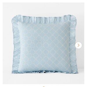 The Company Store Cotton Eyelet Ruffle Yarn-Dyed Blue Euro Cotton Percale Sham